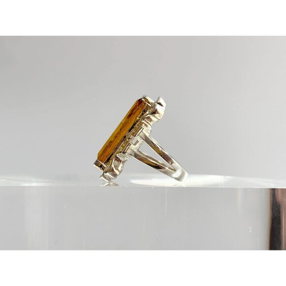 Citrine XL Ultra Ornate Semi-Precious 925 Sterling Silver Vintage Ring - sz 7 - Picture 6 of 10